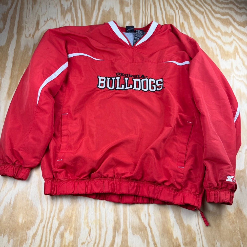 Starter Georgia Bulldogs Windbreaker Mens Large Red V-Neck Pullover Jacket NCAA